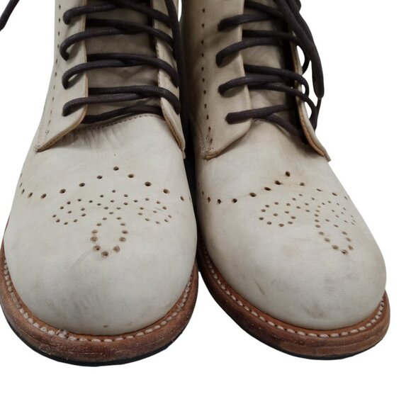 Bed Stu Benchmade Chelsea Lace Up Ankle Boots Size 8 Leather Beige Brogue Combat - Picture 2 of 16